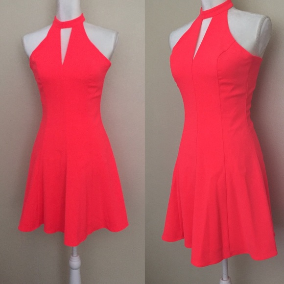 Amanda Uprichard Dresses & Skirts - NWT Neon Hot Pink Halter Choker Dress Flare Hot Sexy Party Lovely